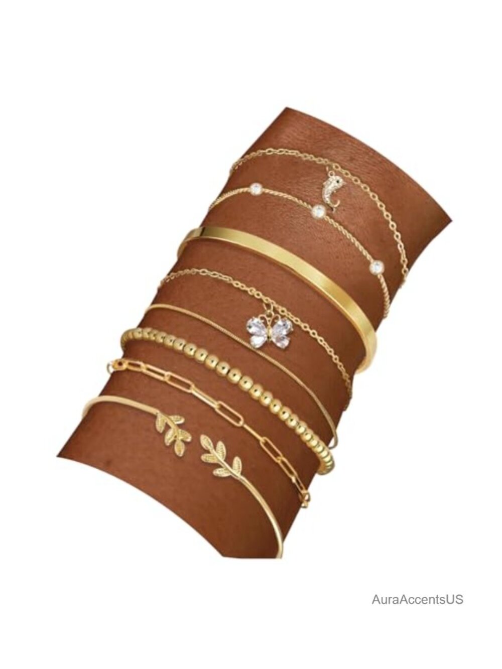 18K Gold Plated Bracelet Stack Set for Women Cuff Bangle Waterproof